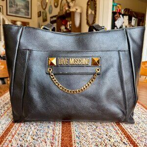 Love Moschino Faux Leather Tote with Gold Toned Hardware and Red Interior